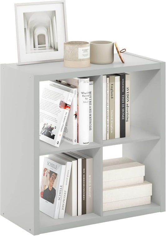 Furinno Cubicle Open Back Decorative Cube Storage Organizer, 4-Cube, Light Grey | 14.6" x 30" x 30", Reversible Bookcase with Open Back, for Living Room, Bedroom, Home Office