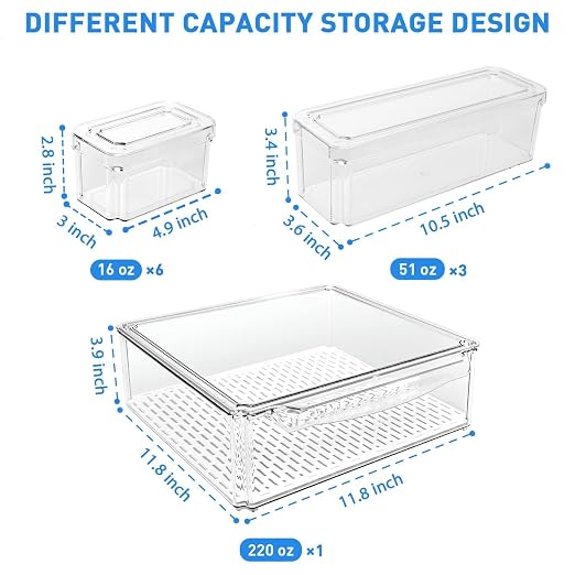 POMEAT 10 Pack Fridge Organizer, Stackable Refrigerator Organizer Bins with Lids, Produce Fruit Storage Containers for Storage Clear for Food, Drinks, Vegetable Storage