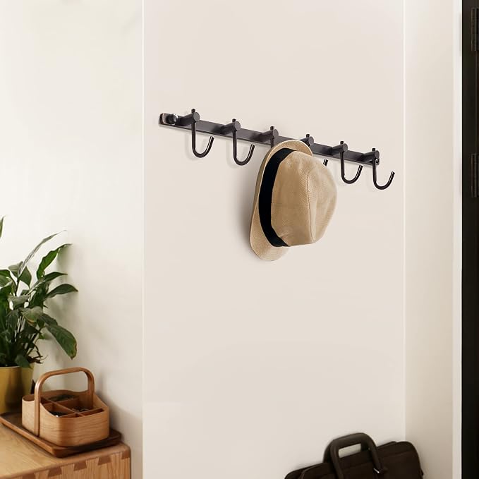 WINCASE Bronze Towel Hooks, Bathroom Rail Hook Rack Wall Mounted, Antique Oil Rubbed Brass Cloth Coat Rack with 6 Hooks Farmhouse