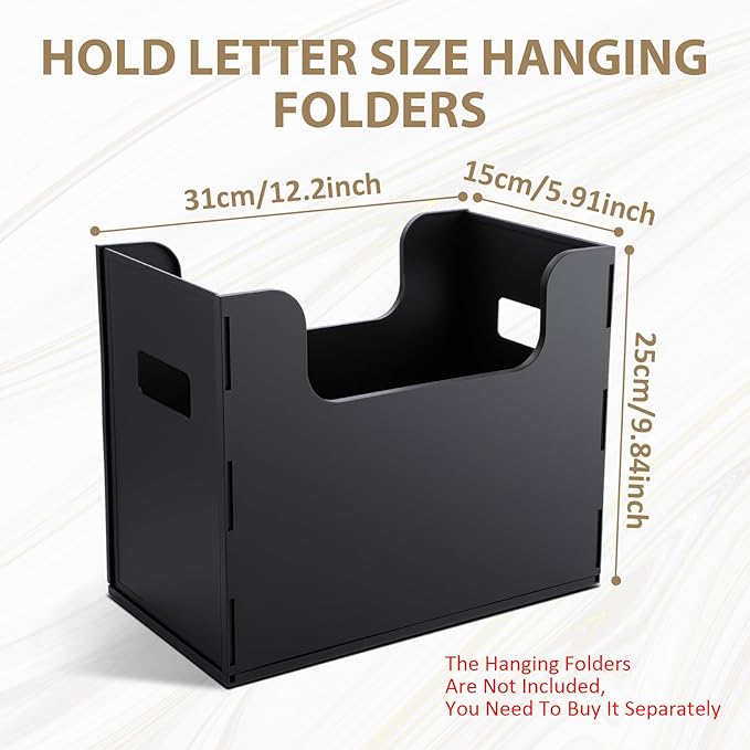 2 Pcs Portable Desktop File, Side Handles, Filing Organizer, Hanging File Folders, Letter Size for Schools Office Home (Black)