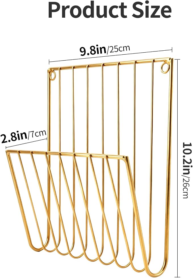 2 Pack Minimalist U-Shaped Wall Magazine Holder, Metal Wall Mounted File Organizer, No Drill Hanging Paper Mail Folder Rack for Home Office Document Magazine Storage