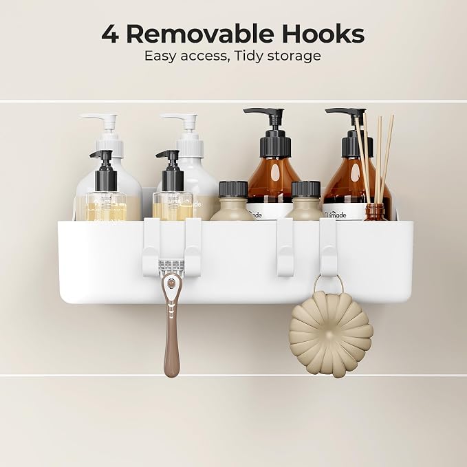 Orimade Shower Caddy 5-Pack, No-Drill Adhesive Shelves for Bathroom, Rustproof ABS Storage Organizer Set, White