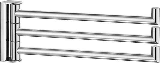 Angle Simple Swivel Hand Towel Rack, Foldable 3 Bars, Polished Chrome | Solid SUS304 Stainless Steel, Kitchen Towel Holder, Triple Arms Space Saving, 9.84"