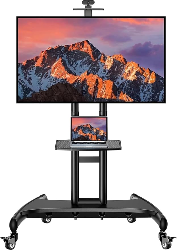 PERLESMITH Rolling TV Stand with Wheels for 32-85 Inch LCD LED 4K Flat Screen TVs, Tilt Mobile TV Cart with Shelf Holds Up to 100 lbs, Height Adjustable Floor TV Stand Max VESA 600x400mm- PSTVMC05