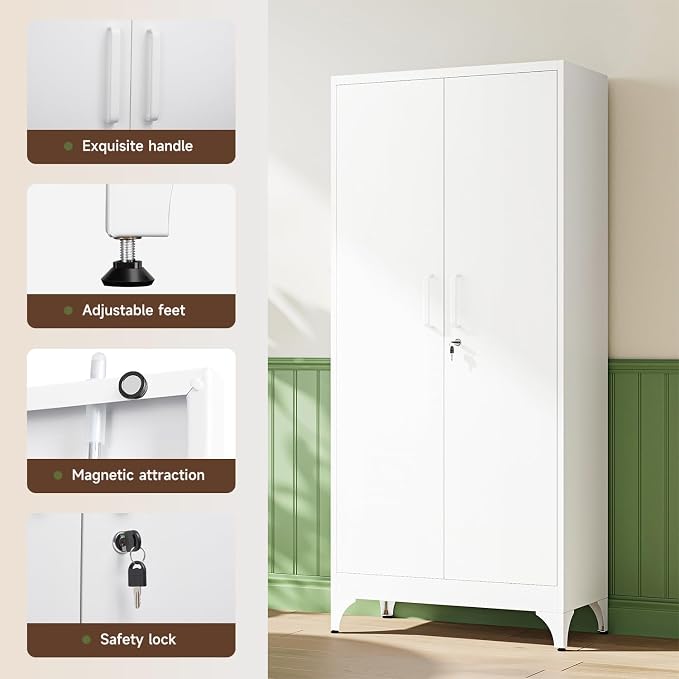 Letaya 71" H Metal Storage Cabinet with 2 Doors and 4 Shelves,Tall Kitchen Pantry Cabinets,Utility Pantry Organizers for Cupboard/Dining/Bathroom/Home Office/Garage, Steel Tool Cabinets