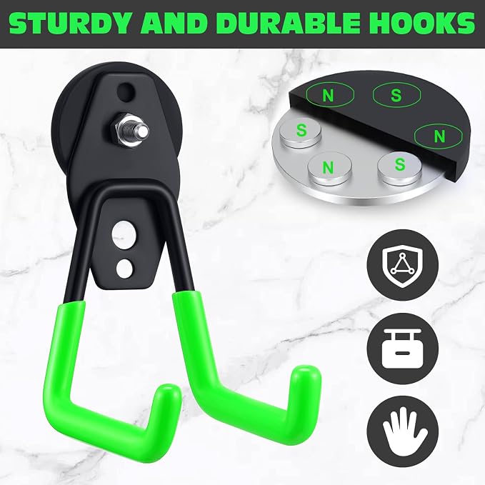Landhoow 10 Pcs Large Magnetic Hooks Heavy Duty Garage Magnet Hooks Strong Storage Utility Magnetic Hangers with Anti Slip Rubber Coating for Indoor and Outdoor Hanging (Green)