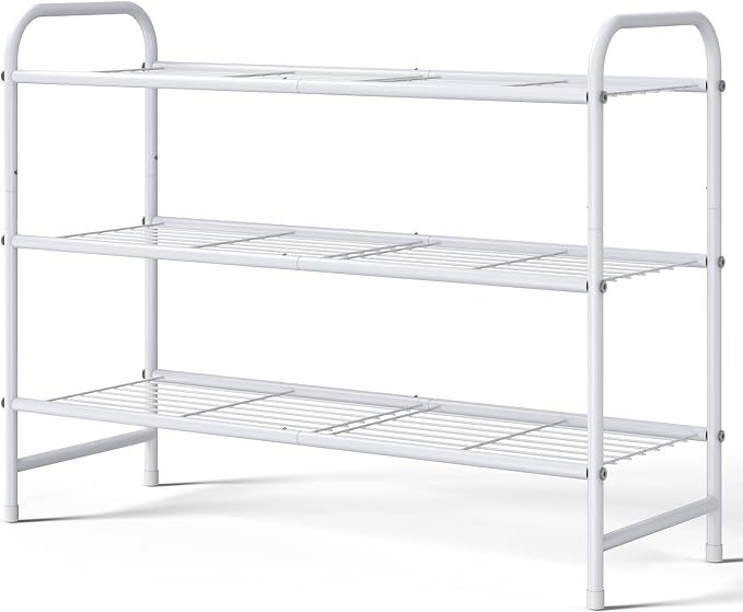 Kitsure Stainless Steel Shoe Rack Organizer, 25.6" Wide - 3 Tier, White | Sturdy Shoe Rack for Closet and Entryway, Free Standing Shoe Shelf, Closet Organizers and Storage