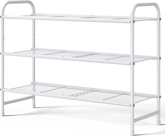 Kitsure Stainless Steel Shoe Rack Organizer, 25.6" Wide - 3 Tier, White | Sturdy Shoe Rack for Closet and Entryway, Free Standing Shoe Shelf, Closet Organizers and Storage