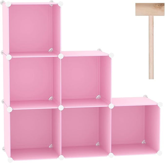 C&AHOME 6-Cube Storage Organizer Cube Shelf Closet Storage Bookcase, Pink | Stackable Cubby Storage, Bookshelf, Portable Plastic Storage Closet Organizer, DIY Modular Shelving Units for Home, Wardrobe