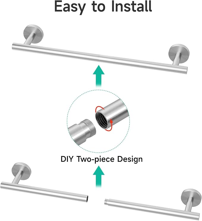 USHOWER Brushed Nickel Towel Bar, 18-Inch Towel Racks for Bathroom | Thicken SUS304 Stainless Steel Towel Rod, Towel Holder Wall-Mounted, Modern Home Decor (Total Length 20-Inch)