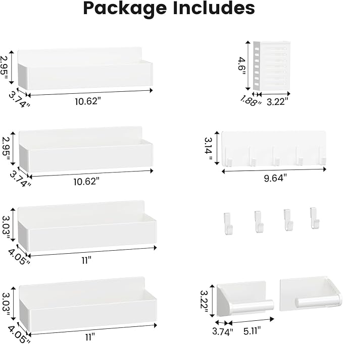 Mystozer Magnetic Spice Rack for Refrigerator,7 Pack Magnetic Shelf,Fridge Magnet Organizer with Paper Towel Holder,Utensils Racks,Hook Rack,Fridge Organizers and Storage White(7 Pack)