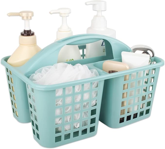 Portable Shower Caddy Basket Plastic Storage Basket with Divided Light Blue | Sturdy Large Capacity Cleaning Supplies Organizer Compartments Tool Bin for Bathroom Kitchen Bedroom College Dorm Essentials