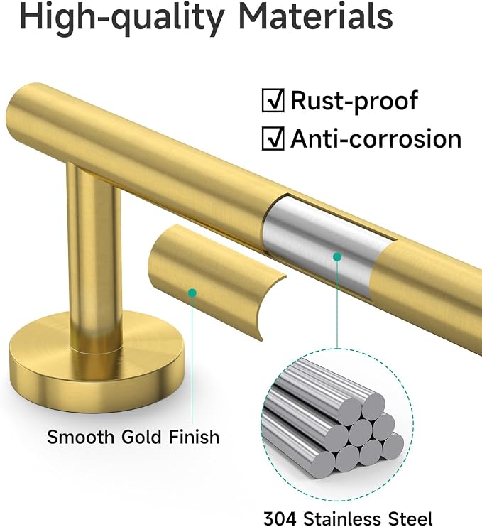 USHOWER Light Gold Towel Bar, 24-Inch Towel Racks for Bathroom | Thicken SUS304 Stainless Steel Towel Rod, Towel Holder Wall-Mounted, Modern Home Decor (Total Length 26-Inch)