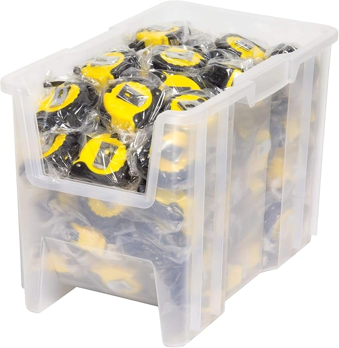 Akro-Mils 13014 Stak-N-Store Stackable Storage Bins, Heavy Duty Garage Storage Containers, Open Front Plastic Organizer for Tools, Shelves, Closet Organizer, 17-/12" x 11" x 12-1/2", Clear, 4-Pack
