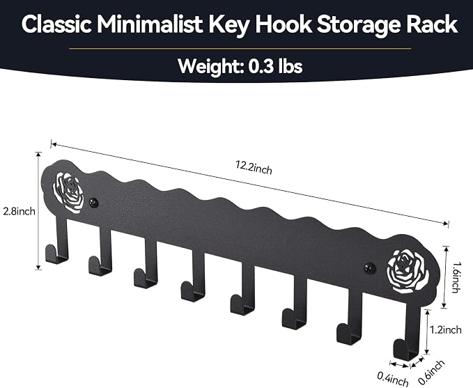 Key Holder Hooks Organizer Hanger Rack Wall Mounted with Dual Installation | Adhesive Key Holder for Wall, No Drill Modern Key Holder Wall Mount, for Entryway, Kitchen, Hallway, RV Decor （Medium）