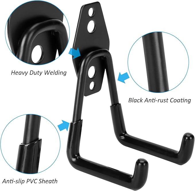 4 Pack Garage Hooks Heavy Duty - Supports 100 lbs | Utility Steel Garage Hanger & Organizer for Organizing Garden Lawn Tools, Ladders, Garden Hose, Digging Shovel, Bikes, Ropes