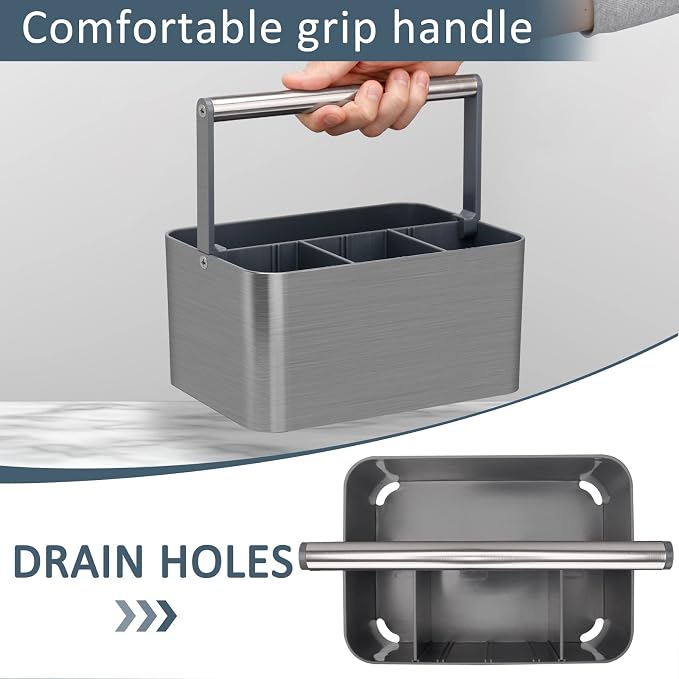 BYUNER Portable Shower Caddy Dorm: Compact Bathroom Caddy Organizer with Handle & Adjustable Dividers, Hard Plastic Shower Basket Storage Tote for Toiletry, College Dorm Room Essentials for Men Gray