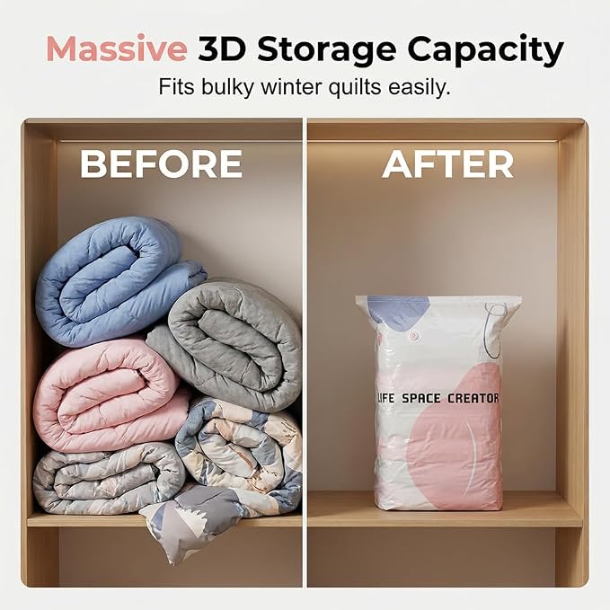 No-Pump Vacuum Storage Bags, Upgrade Large Storage Compression Bags No-Pump 3D Vacuum Storage Bags for Clothes, Comforters, Blankets, 2026 New Cube Compression Space Saver Bags (White Purple X3)