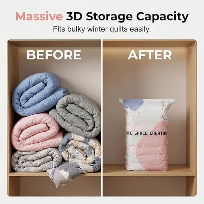 No-Pump Vacuum Storage Bags, 2026 New 3D Vacuum Storage Bags, Portable Large Clothes Compression Bags for Household Use, Convenient Cube Storage Bag for Clothes, Comforters, Blankets (3, 19.6*27.5in)