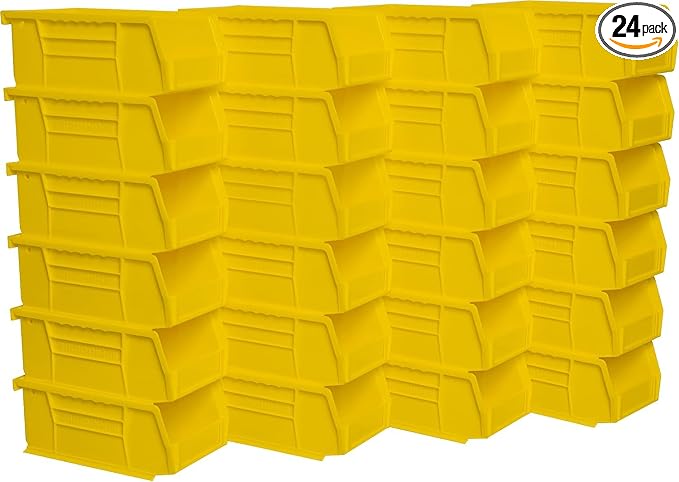 Akro-Mils 30220 AkroBins Plastic Storage Bins, 7"x4"x3", Yellow, 24-Pack | Space-Saving Stackable Bins for Garage, Pantry, Craft Organization