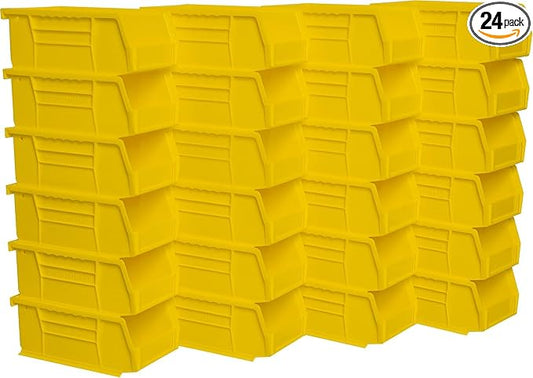 Akro-Mils 30220 AkroBins Plastic Storage Bins, 7"x4"x3", Yellow, 24-Pack | Space-Saving Stackable Bins for Garage, Pantry, Craft Organization
