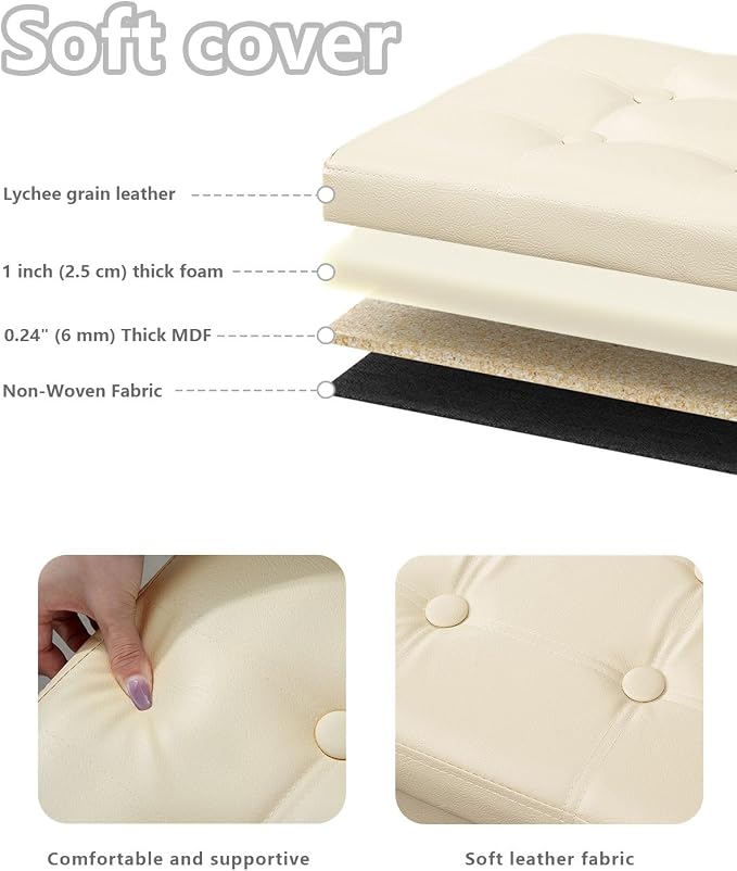 Bsketa Storage Ottoman, Folding Foot Stool with Thicker Foam Padded Seat Small Leather Storage Ottoman Bench Foot Rest for Living Room Foldable Coffee Table 17x13x13in,Beige | Ottoman with Storage, Thicker Foam Padded Seat, Living Room, Dorm, Bedroom, ...