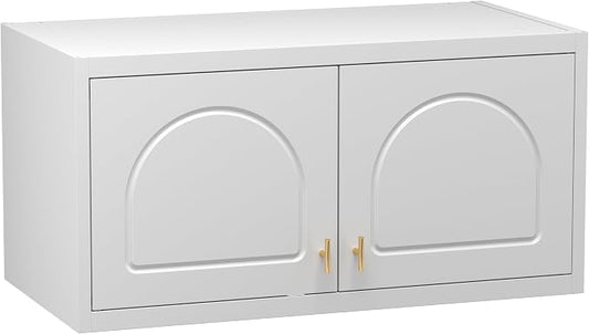 Polup Metal Wall Cabinet, Upper Cabinet for Wardrobe | Small Overhead Storage Cabinet for Bedroom, Living Room, White, 18"D x 32"W x1 5"H - Assembly Required
