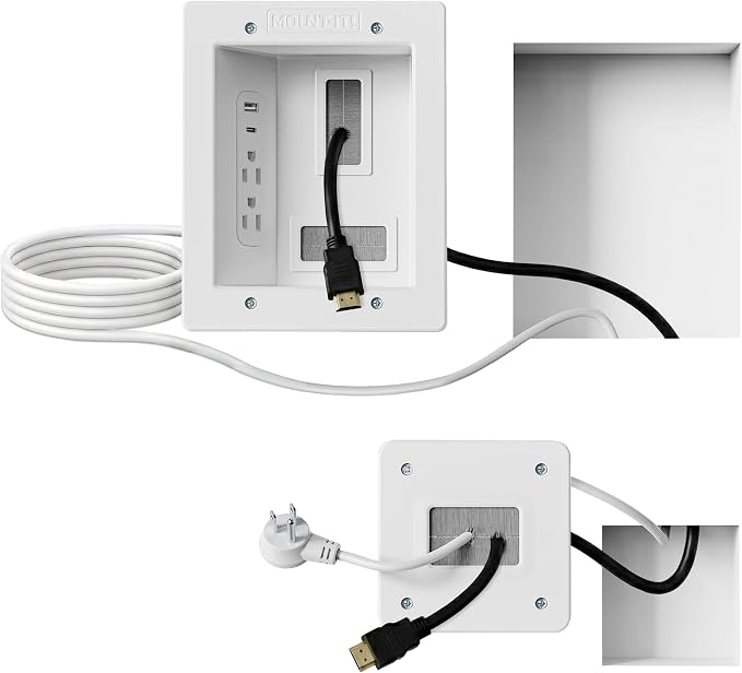 Mount-It! in-Wall TV Cable Management Kit with Recessed Power – Dual Outlet, USB-A and USB-C Ports, 9ft Cord, and Hand Saw – Easy, Safe Cable Management for Organized TV and Home Theater Setups