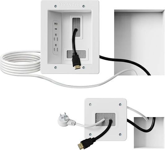 Mount-It! in-Wall TV Cable Management Kit with Recessed Power – Dual Outlet, USB-A and USB-C Ports, 9ft Cord, and Hand Saw – Easy, Safe Cable Management for Organized TV and Home Theater Setups