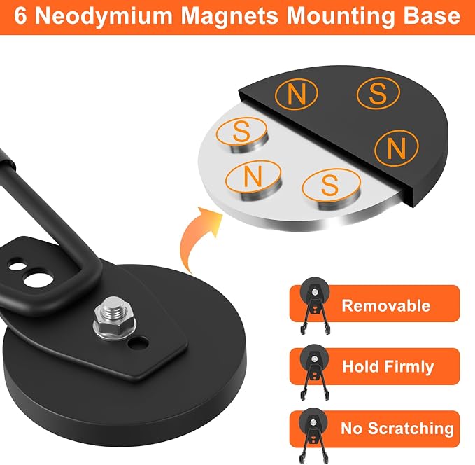 ENUODA Strong Magnetic Hooks Heavy Duty Upgraded Large Magnets with Hooks Magnetic Garage Hooks for Hanging Shovel, Broom, Wreath, Garden Tool, Toolbox, Shed, Garage, Locker, 4PCS