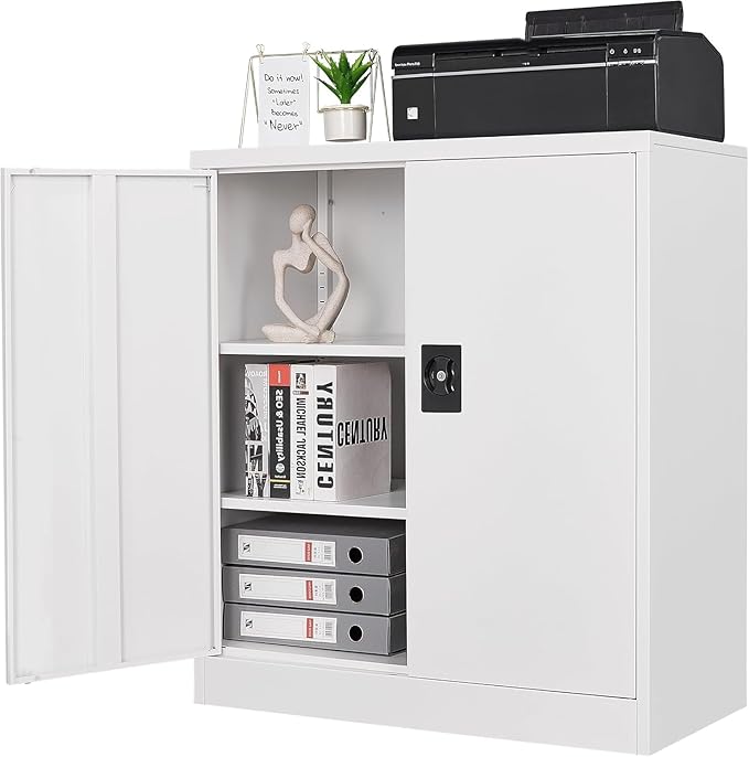 Letaya Metal Storage Cabinets with Lock Door,2 Adjustable Shelves Organizer Steel Storage Cabinets for Home,Office,Warehouse,Garage,Employee Lockers(White)