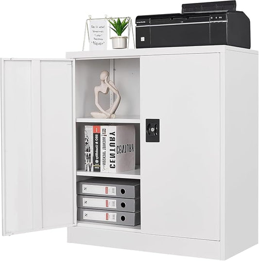 Letaya Metal Storage Cabinets with Lock Door,2 Adjustable Shelves Organizer Steel Storage Cabinets for Home,Office,Warehouse,Garage,Employee Lockers(White)