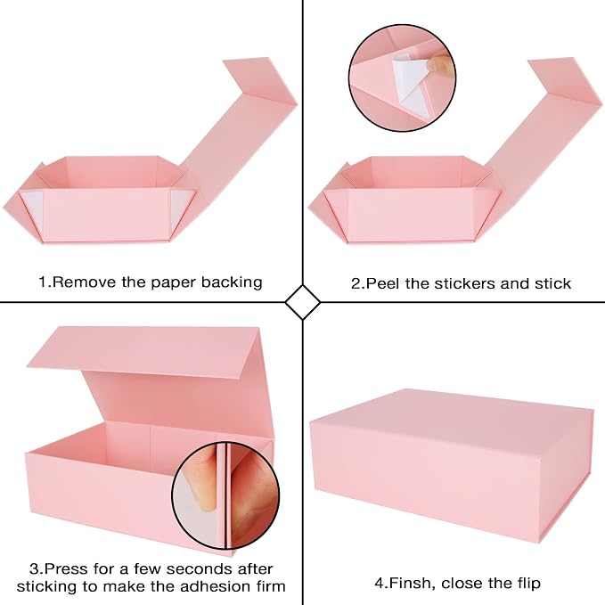 Aimyoo Pink Collapsible Gift Box with Magnetic Closure Lids 13.8x9x4.3 in, Large Bridesmaid Groomsman Proposal Boxes, Rectangle Present Box for Graduation Birthday Storage 1 Pack
