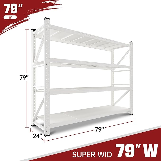 RAVIGIN 7000LBS Storage Shelves,79" W Garage Shelving Heavy Duty Metal Adjustable Garage Shelves, Shelving Units Industrial Shelving for Warehouse,79" W x 24" D x 79" H,White