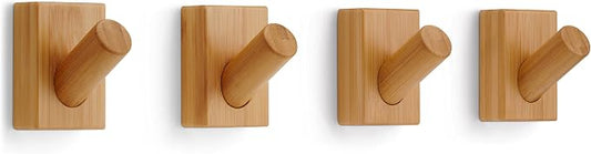 LARHN Wooden Wall Hooks (4-Pack), Wall Mounted Coat Hooks for Wall, Wood Hooks for Hanging - Modern Scandinavian Home Decor - Series 6 | Wood Hooks for Hanging - Modern Scandinavian Home Decor - Series 6