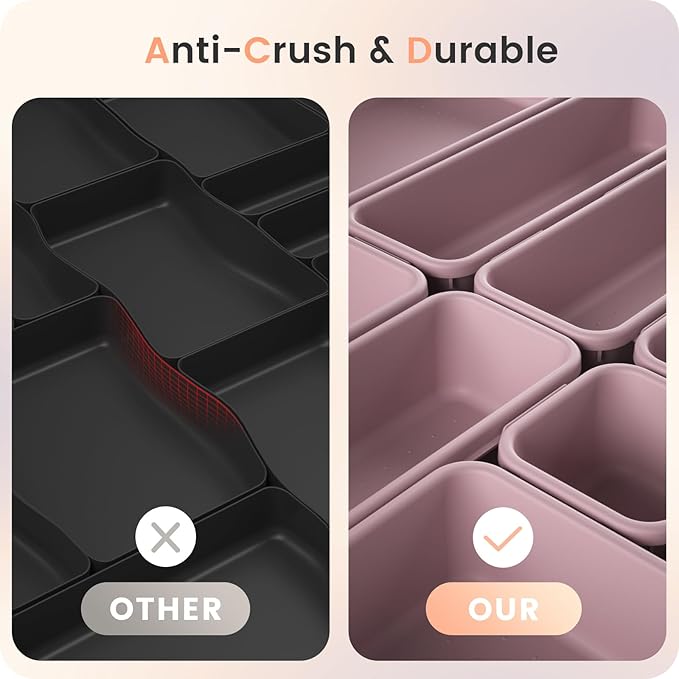 【Military Grade】A-LuGei Drawer Organizer,【𝟱𝗦𝗶𝘇𝗲】Makeup organizer,【Holds 177 Items】Bathroom Organizers and Storage,Organization and Storage,Desk Drawer Organizer for Vanity【Lilac】