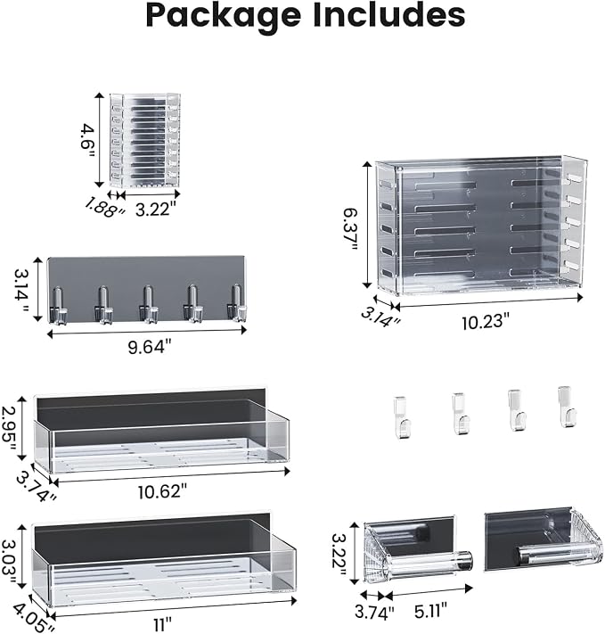 Magnetic Spice Rack for Refrigerator,6 Pack Magnetic Shelf,Fridge Magnet Organizer with Paper Towel Holder,Utensils Racks,Hook Rack,Deepened Basket,Fridge Organizers and Storage Clear(6 Pack)