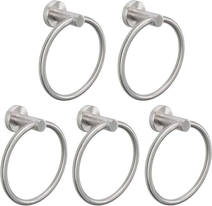 NearMoon Bath Towel Ring, Bathroom Hardware Accessories-Thicken Stainless Steel Hand Towel Holder for Bathroom, Modern Round Towel Hanger Wall Mounted (Brushed Nickel, 5 Pack)