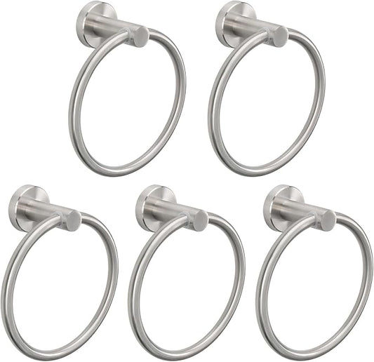 NearMoon Bath Towel Ring, Bathroom Hardware Accessories-Thicken Stainless Steel Hand Towel Holder for Bathroom, Modern Round Towel Hanger Wall Mounted (Brushed Nickel, 5 Pack)