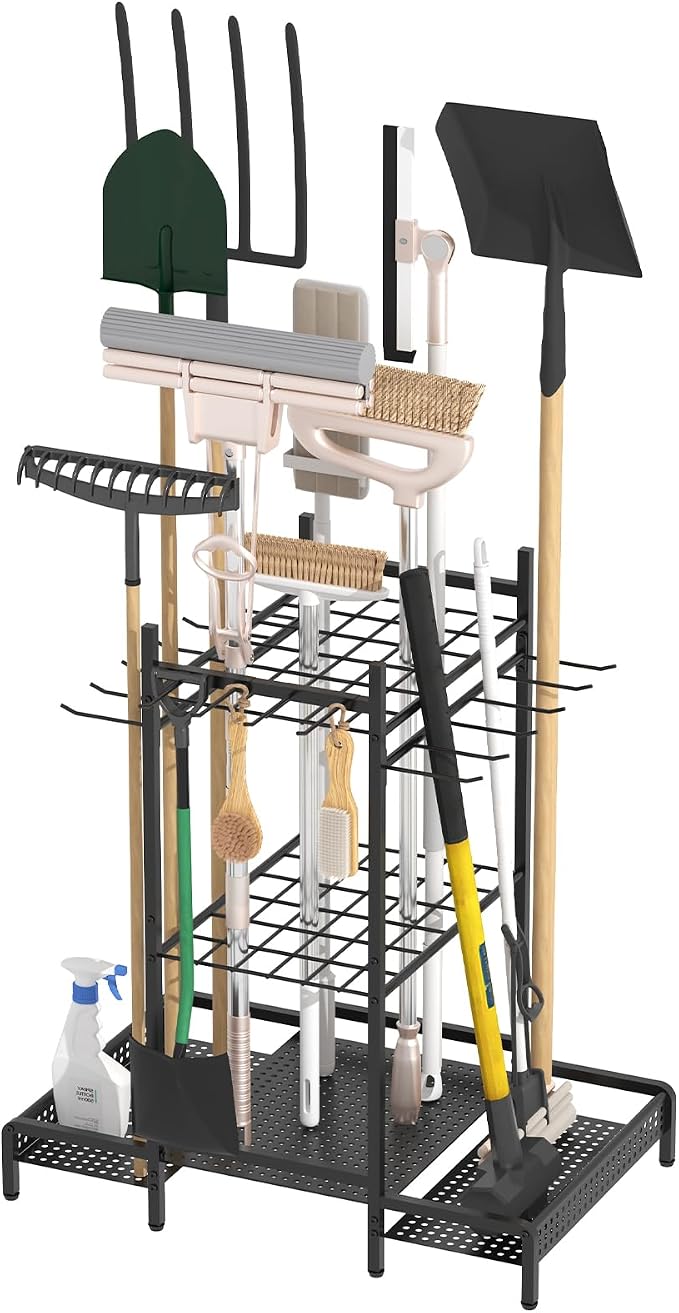 Organizer Yard Tool Storage Rack,Garden Organizer,Steel Yard Tool Racks To Store Long-Handled Tools,Tool Holder For Garden,Shed,Outdoor,Black