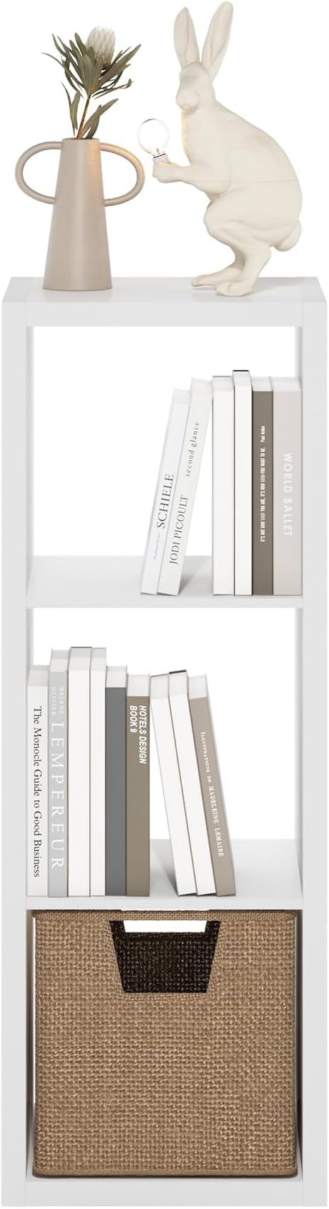Furinno Cubicle Book Shelf, 3-Cube Bookshelf, Extra Thick Frame Horizontally & Vertically Reversible Bookcase with Open Back, 14.6" x 16" x 44", for Living Room, Bedroom, Home Office, White