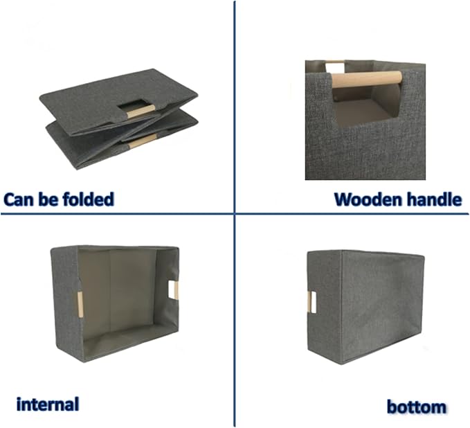 Storage Bin for Shelves Rectangle Closet Baskets Foldable Box with Handles Gray Shelf Baskets Toy Boxes for Home Office Car Dormroom