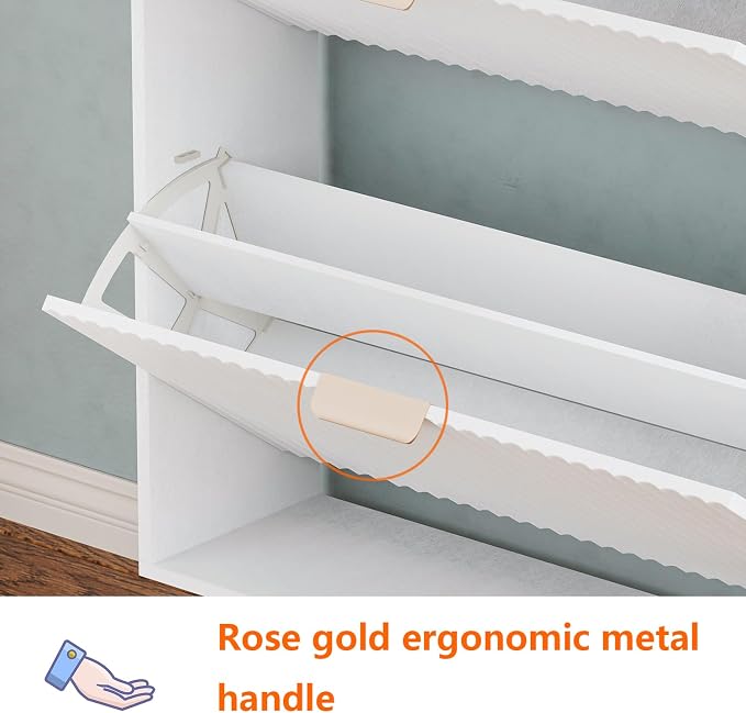 Shoe Cabinet Storage,Modern Freestanding Organizer with 4 Flip Drawers,Narrow Shoe Rack Cabinet for Entryway,White