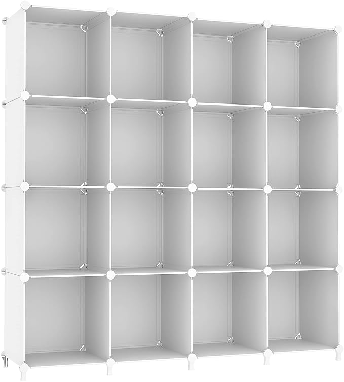 AWTATOS Cube Storage Organizer, 16 Cube Closet Organizer, White | Stackable Storage Cube Shelves, DIY Portable Closet Clothes Organizer, Plastic Shelving for Bedroom, Wardrobe, Bathroom