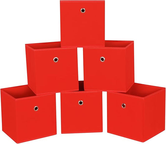 Foldable Storage Cubes Bins ,11 Inch Cloth Storage Cube Fabric Storage Box Cubes Organizer Baskets with Handles for Home Organizer Set of 6 (Red)