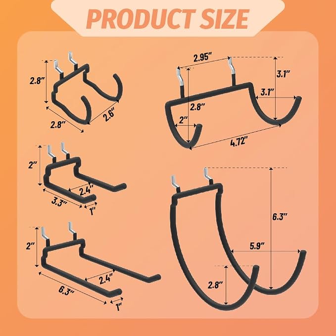HUHOLE 10 Pack Pegboard Drill Holder Utility Hooks for 1/4 Inch Pegboard | Tool Holders with 20 lb Capacity for Power Tools, Hammers, Cords, Hoses, Shovels, Brooms and Garage Storage