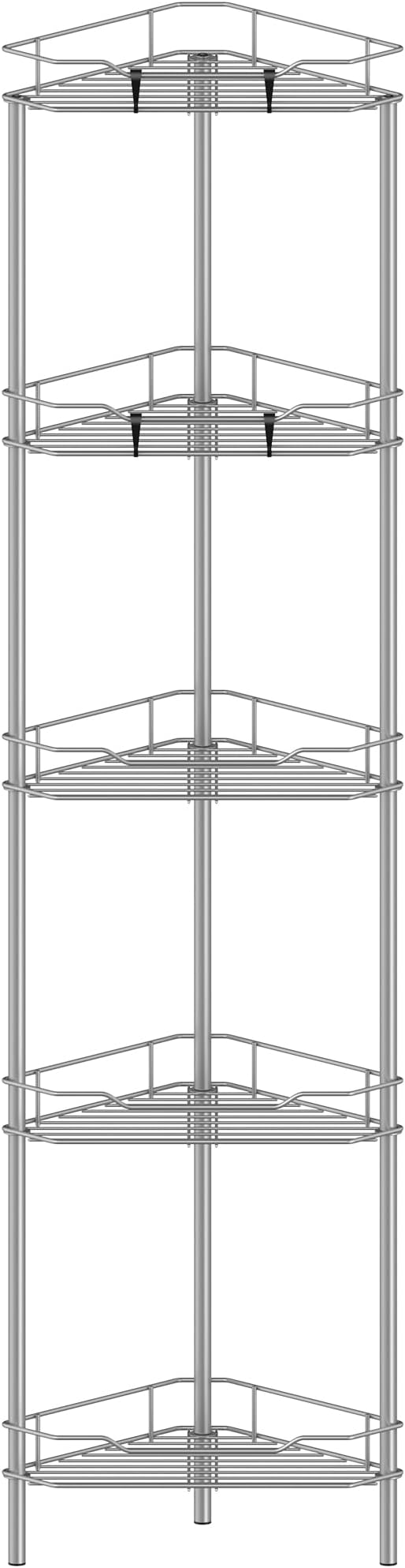 HuggieGems 5 Tier Floor Standing Corner Shower Caddy Organizer Shelf with Hooks, Bathroom Shelves Stand Rack, Gray