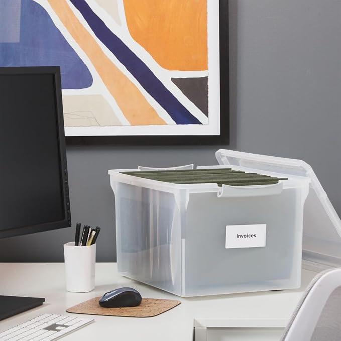 STAPLES Store & Slide Plastic File Box Latching, Letter/Legal Size, Clear, 2/Pack