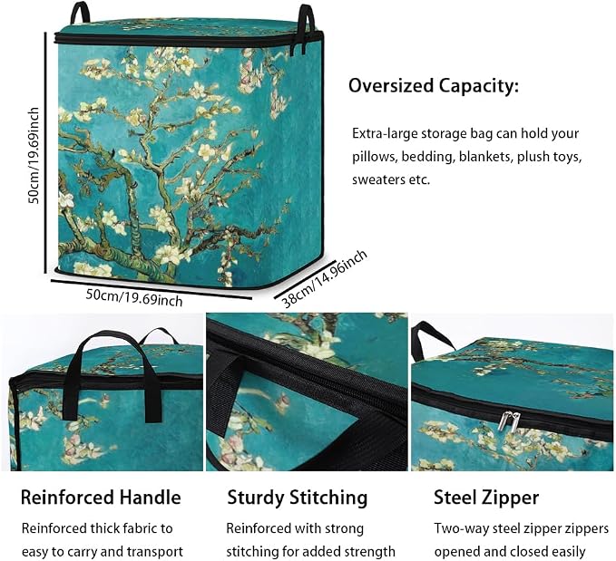 2pcs blanket storage bag for under bed,closet organizers 95L | clothing sweater sheet bedding comforter duvet quilt pillow toy storage bags with lids,dorm room essentials for containers