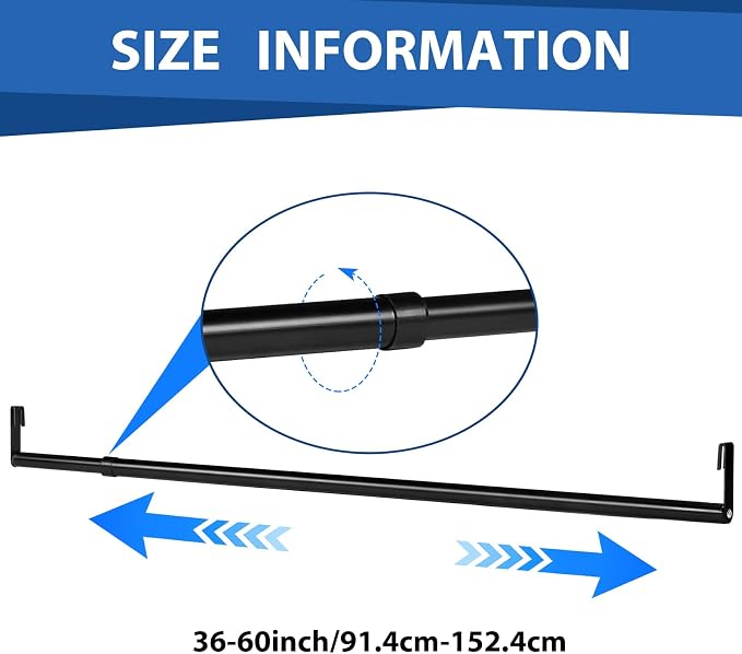 Expandable Closet Rod for Wire Shelf Hanging Clothes Adjustable Heavy Duty Closet Hanging Rod Extender Heavy Duty Hanger Bar Metal Poles for Wardrobes Hanger, 1 Pack(36-60 Inch,Black)